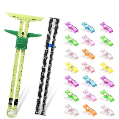 China 22Pcs/set Plastic Sewing Clips 5-in-1 Slip Measure Ruler Cloth Quilting Rulers For Wonder Knitting Craft Staples Sewing Tool for sale