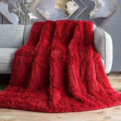 China Wholesale Chinese Manufacturer Anti Static Knit Plush Faux Shaggy Fur Weighted Blanket For Adult And Kids With Glass Beads for sale