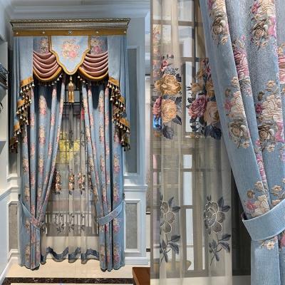 China Blackout Style European Wholesale Jacquard Blue Chenille Fabric Shading Home Window Curtain For Living Room for sale