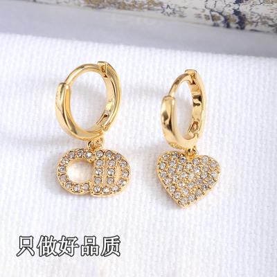 China Fashionable High Quality Loose Rhinestone Diamond Love Heart Alphabet Letter Cd Circle Drop Earrings for sale