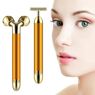 China Convenient Skin Tightening Slimming Firm Energy 24K Gold Pulse Face Lift Massager Revitalizer Beauty Facial Bar For Home for sale