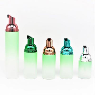 China Non Spill High End Custom Plating Color Gradient Spray PET Foam Bottle Various Colors Foam Pump Gold, Silver, Blue and Green for sale