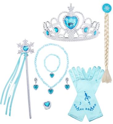 China Colorful Beautiful Crown Princess Magic Wand Necklace Ring Earrings Elsa Princess Magic Accessories Sets For Girls for sale