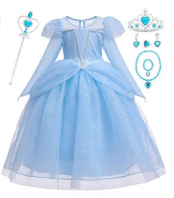 China Princess Cinderella Birthday Party Girl Dresses Costume Puff Sleeve Fancy Cotton Girls Cosplay for sale