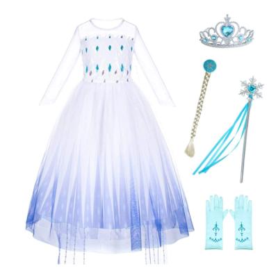 China Polyester Long Sleeve Girl's Princess Elsa Dress White Snow Party Dress with Sequin for Halloween Cosplay Carnival Costumes Dress up for sale