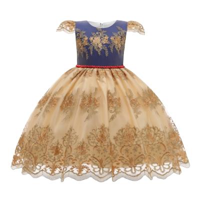 China Hubble-bubble Breathable Sensitive Small Sleeve Bow Embroidery Princess Hollow Lace-up Back Dress For Girls for sale