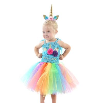 China Anti-wrinkle unicorn high quality puffy yarn sleeveless dress for babies rainbow sequin gauze skirt ballet tutu skirt for newborn baby for sale