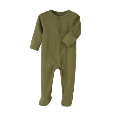 China Wholesale 100% Cotton Soild Color Low Price Solid Color Baby Sleeper Pajamas Button Up Footie Romper Overalls Suit 3-12M for sale