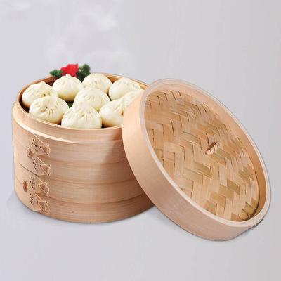 China Sustainable Custom Natural Bamboo Dumpling Steamer 2 Tiers 6-10inch Basket With Lid for sale