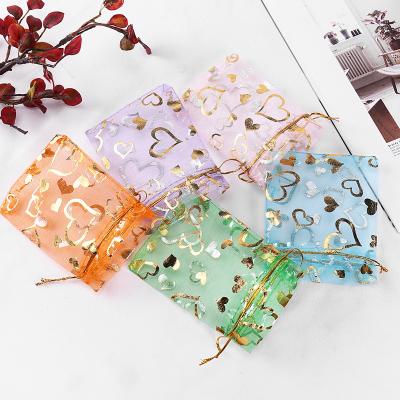 China (Mixed Heart) 100pcs Recyclable Organza Bag With Drawstring Mesh Jewelry Gift Pouch Favor Bags Bulk For Wedding Party Baby Shower for sale