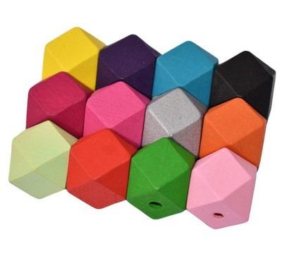 China Baby Room Decoration 20MM Painted Hexagon Wooden Beads Large For Sensory Baby DIY Jewelry Accessories Making for sale