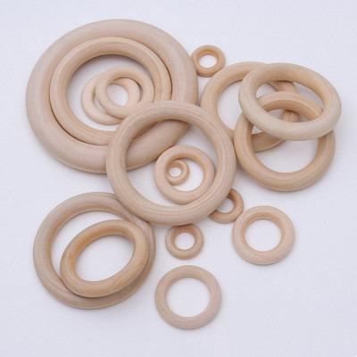 China YIWU AGENT Wholesale 12mm-100mm Natural Wood Teether Ring Unfinished Wood Jewelery Craft Teether Ring Baby Room Decoration for sale