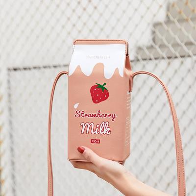 China Creative Fashion Milk Box PU Mobile Phone Shoulder Bag Fruit Large Capacity Cosmetic Women's Messenger Bag for sale