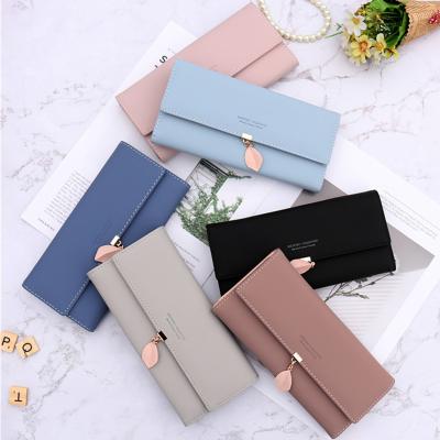 China No Leaf Border Leather Cool Zipper Women's Triple Long Wallet Women's Clutch Bag for sale