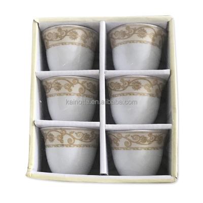 China Sustainable Yiwu Stock Factory Price 6 pieces Ceramic Fine Porcelain Cawa Cups Set For Yeman Sudan Arabic Dubai Middle East Market for sale