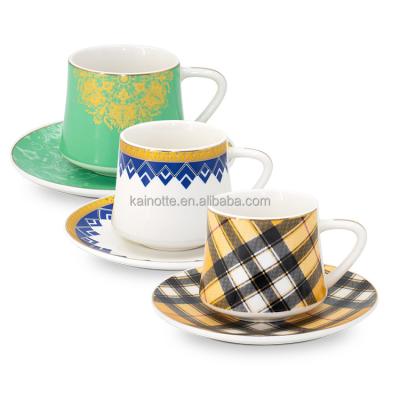 China Sustainable 90cc Fine Porcelain New Bone china Arabic Turkish Custom Printed Designed Antique White Coffee Cups And Saucers for sale