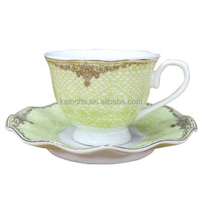 China Sustainable new bone china luxury elegant coffee cup ceramic factory 180cc custom printed tea cups and saucers wholesale for sale