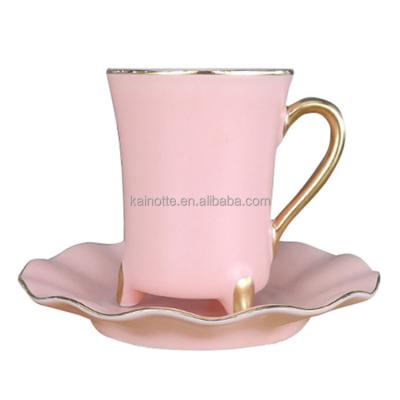 China Sustainable customized gold rim handle goblets wholesale new bone custom design logo porcelain tea cup ceramic tea cup and saucer set for sale