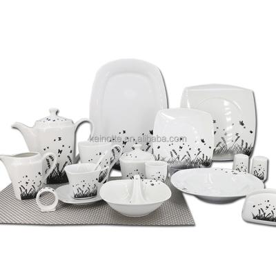 China Sustainable Factory Latest Square Shape 47pcs 56pcs 68pcs 105pcs Handmade Ceramic Fine Porcelain Dinner Set With Popular Design for sale