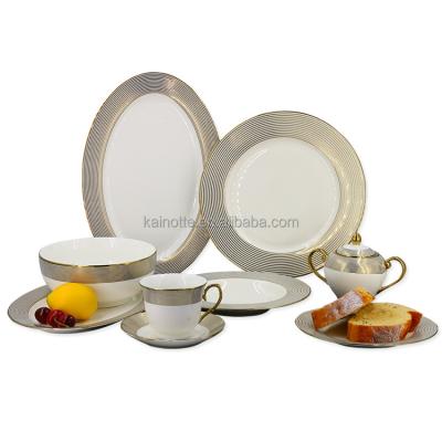 China Sustainable Dinner Set Luxury Dinnerware Porcelain Tableware Elegant Dinnerware Sets 30pcs Ceramic White And Gold Plated Dinner Sets for sale