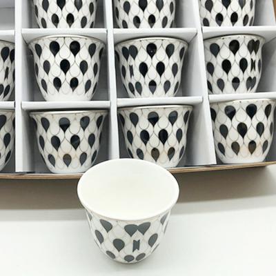 China Sustainable Modern New Bone china Porcelain 80cc Small Coffee Cawa Cup Color Design Turkish Arabic Saudi Cawa Cups 12pcs for sale