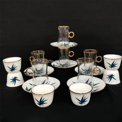 China Sustainable 18pcs 36pcs Arabic Style Glass Cup With Saucer Ceramic Cawa Cup Set For irish Tea And Coffee Glass Turkish Coffee Cups Set for sale