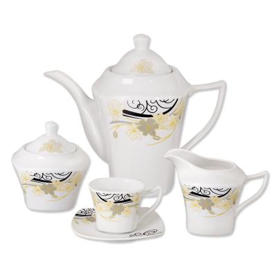 China Sustainable Customized Minimalist Line Design Closed Angle Handle Ceramic Porcelain 17pcs White Square Shape Tall Teapots And Cups Tea Set for sale