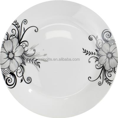 China Sustainable 2023 New Arrival Ceramic New Bone China 9 Inch Dinnerware With Flower Design White Dinner Round Flat Soup Plates for sale