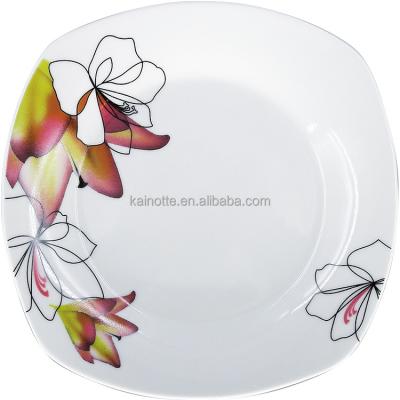 China Sustainable Wholesale Household Porcelain Ceramic 9 Inch White Irregular Square Shape Flat Desser Dinner Plates Dishes With Fish Printed for sale