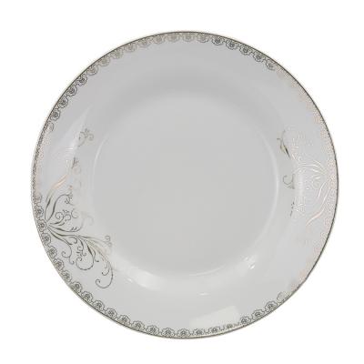 China Sustainable Wholesale Simple Luxury Gold Pattern Rim Design 7.5inch 10.5inch White Porcelain Big Round Dinner Salad Meat Plates for sale