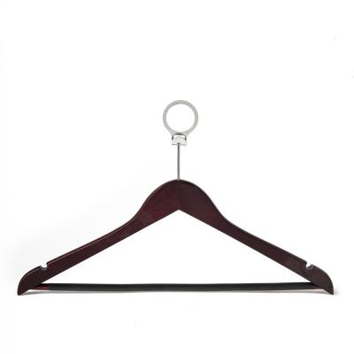 China Traditional Custom Anti-thief Hotel Wooden Clothing Hanger With Ring for sale