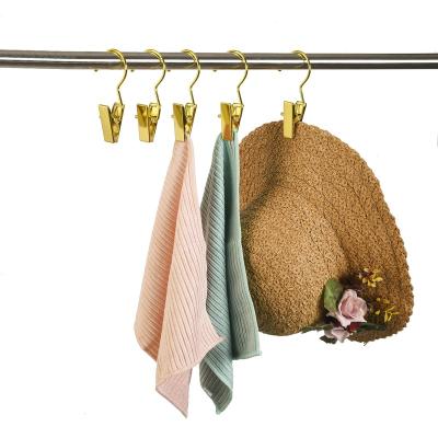 China Multifunctional Holder Gold Metal Hooks Hangers Portable Single Clip Hanger for Hats Boots Towels for sale