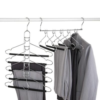 China Multi-functional Durable Multi-Layers Metal Shirt and Pant Hangers Coat Hanger with Non-slip Black Foam for sale