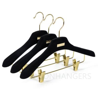 China LGH0721 black velvet branded high quality multifunctional plastic hangers with gold clips for sale