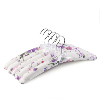 China CLASSIC 17 inch floral satin padded hangers with wood material core for women clothing sweaters for sale