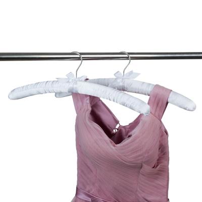 China Durable Elegant Pearl White Fabric Satin Padded Hangers For Woman Clothes for sale