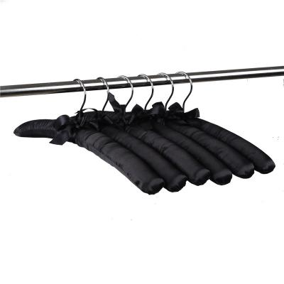 China Multifunctional Elegent Black Non-slip Satin Padded Hangers for sale