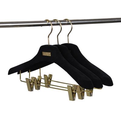 China Durable Luxury Plastic Velvet Black Coat Hangers With Clips For Shop for sale