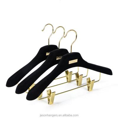 China LGH0721 Hign Durable Quality Velvet Thick Plastic Black Coat Hangers With Clips for sale