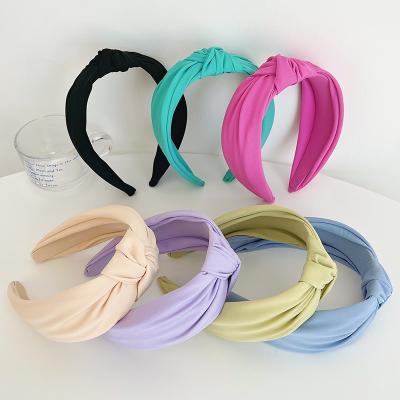 China aSmall Show Fashion Hair Accessories Solid Color Handmade Tie Face Non-slip Headband Wide Circle Knot Satin Finish Hair for sale