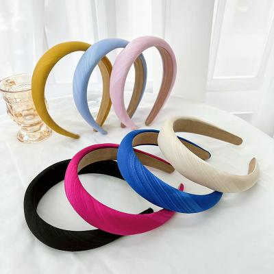 China Klein Fashion Hair Accessories Solid Color Handmade Tie Non-Slip Sponge Headband A Wide Knot Satin Finish Hair Circle for sale