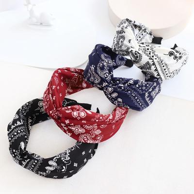 China Fashion Hair Accessories Headwear Simplicity Non-slip Printed Handmade Tie A Knot Hair Wide Circle for sale