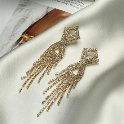 China High Quality Fashionable Wedding Long Drop Earring Bridal Rhinestone Dangle Tassel Earrings Gold Plated Wholesale for sale