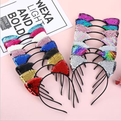 China Hot Party Flip Sequin Headband Amazon Sale Kids Cat Ear Headband Christmas Party Headwear for sale