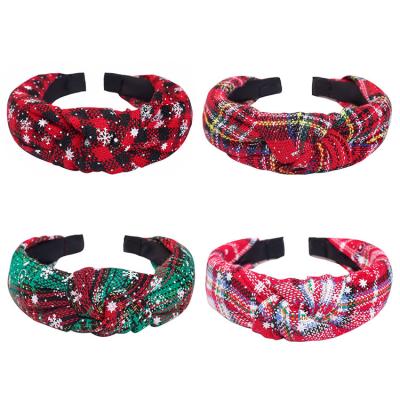 China New Style Cloth Christmas Headband Plaid Checked Fabric Knotted Braid Hair Accessories for Women and Girls for sale