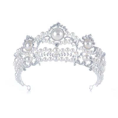 China Marry the & High Quality Baroque Party Crystal And Pearls Crowns And Tiaras Wedding Bridal Hair Accessories for sale