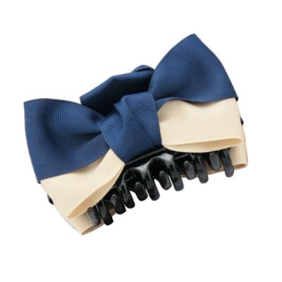 China Japan style fabric shark hair clip big hair hook bow ribbed hair claw clip hairpin hair clip color matching for sale