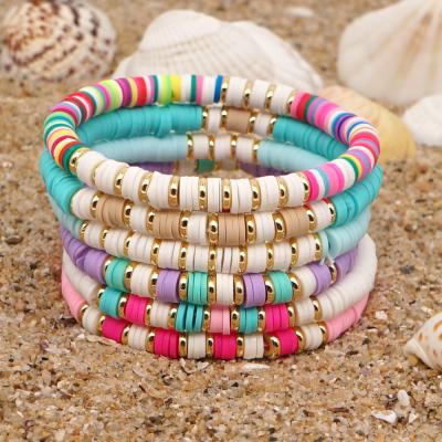 China BOHEMIA Stainless Steel Spacer Beads Polymer Clay Rainbow Bangle Bohemia Bracelet for sale