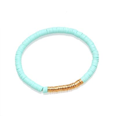 China Wholesale Bohemian Elastic Beaded Polymer Clay Disc Beads BOHEMIA Gold Metal Tube Bangles Vinyl Record Bracelets for sale