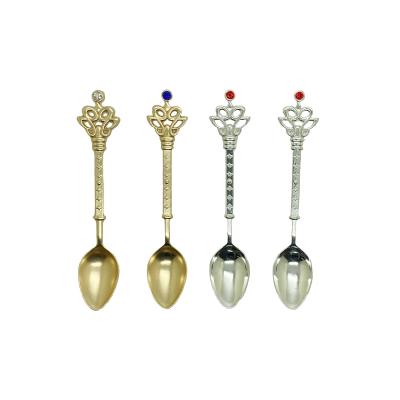 China Excellent Quality Viable Favorable Price Crown Teaspoon Diamond Decoration Small Size Coffee Milk Spoon for sale